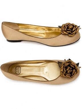 Mary Norton Gold Floral Embellished Ballet Flats